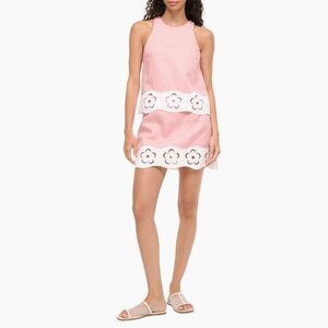 STAUD Mika Floral Lace-Trimmed Linen Sleeveless Top Pink